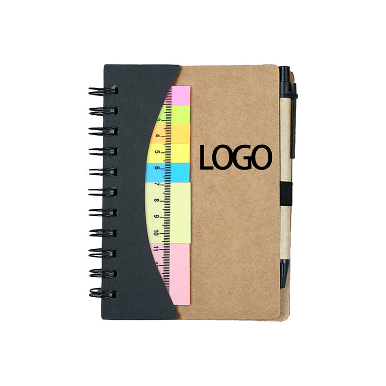 Sticky Note Set with Pen Slot Kraft Cover Notebook
