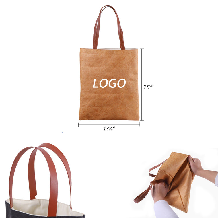 Washable Kraft Dupont Paper Tote Bag With Canvas Inner