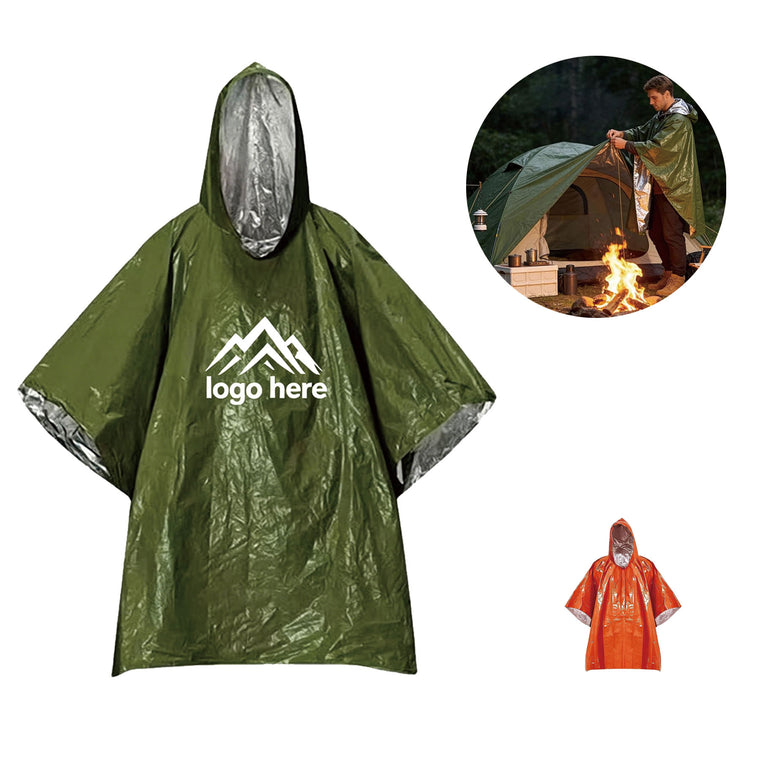 Emergency Thermal Rain Poncho With Hood Portable