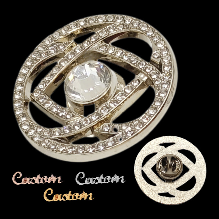 Hollow Out Polished Metal Badge Lapel Pin With Gem Rhinestone