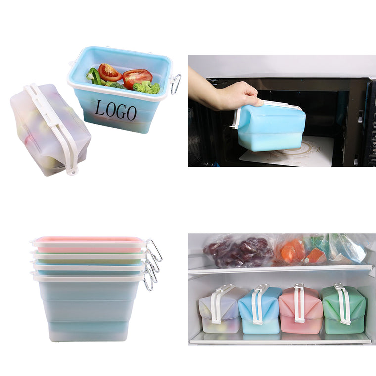 Microwavable Foldable Silicone Food Storage Bag W/ Carabiner