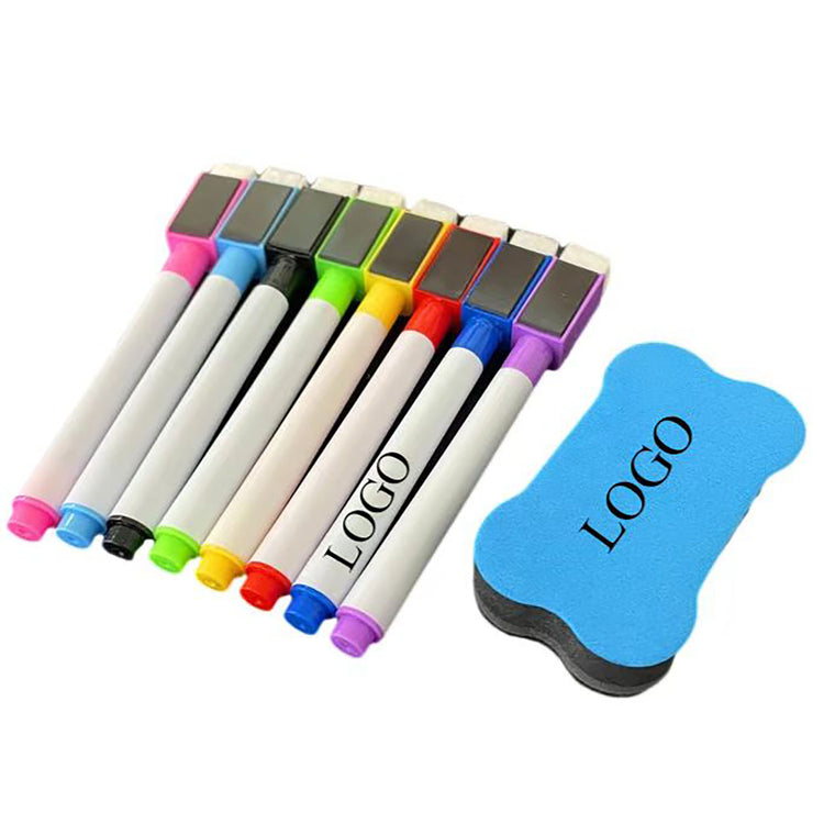 Set Of 8 Magnetic Dry Erase Markers With Whiteboard Eraser