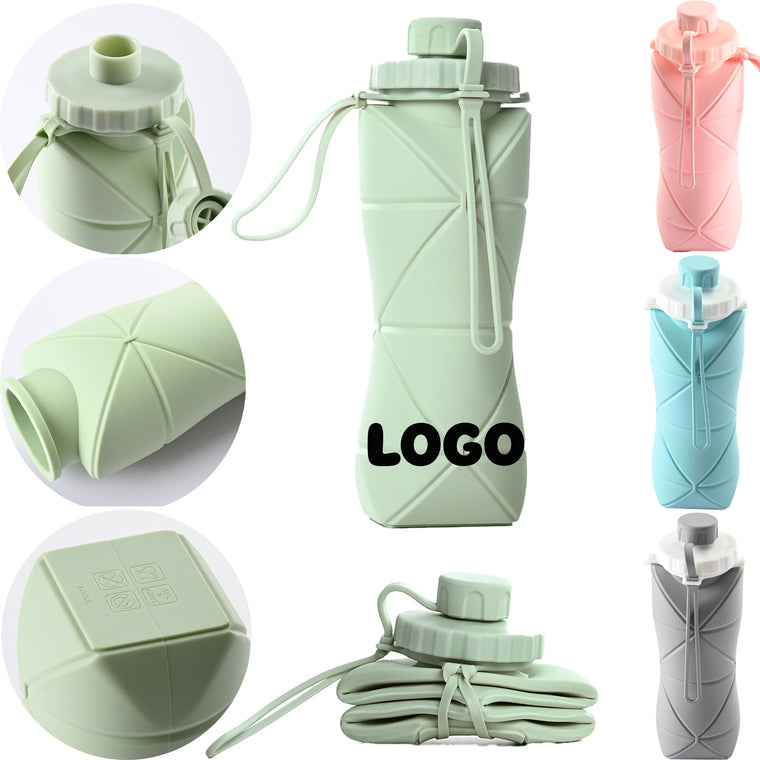 20 Oz. Collapsible Silicone Foldable Water Bottle with Straw