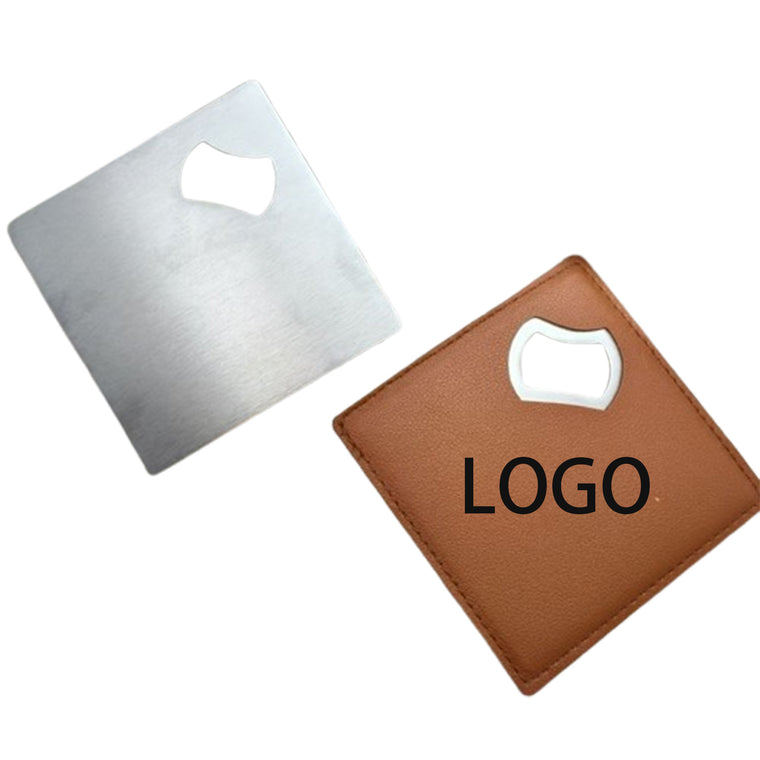 Square Bottle Opener Coaster With PU leather Protective