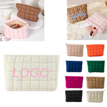 3D Yarn-Embroidered Logo Puffy Quilted Makeup Bag