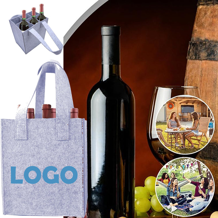 Portable Reusable 6 Bottle Felt Wine Carrier