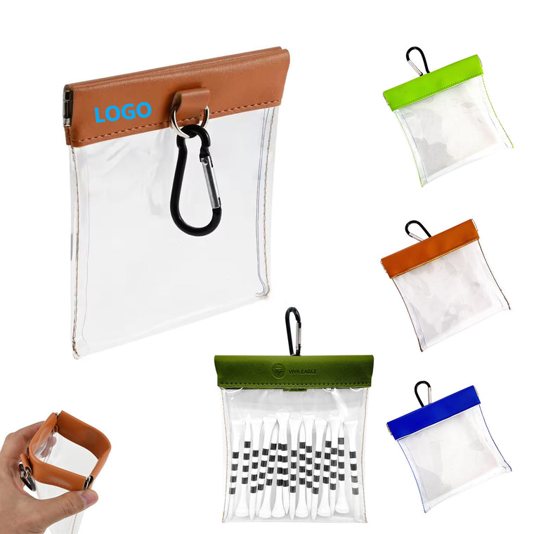 Transparent Auto-Closing Golf Tee Pouch with Carabiner