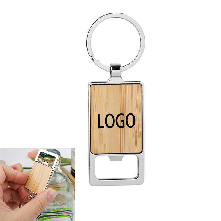 Bottle Opener Wood Metal Keychain