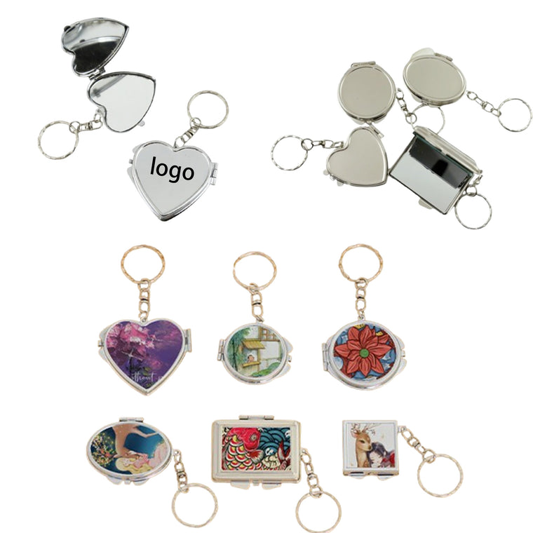 Full Color Folding Mirror Keychain Makeup Mirror W/ Keyring