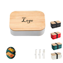 Bamboo Lid Double Decker Lunch Box With Utensils