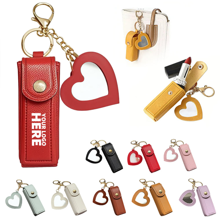 Lipstick Holder Keychain With Heart Mirror
