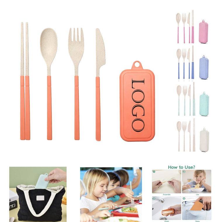 Wheat Straw Foldable Cutlery Set With Case