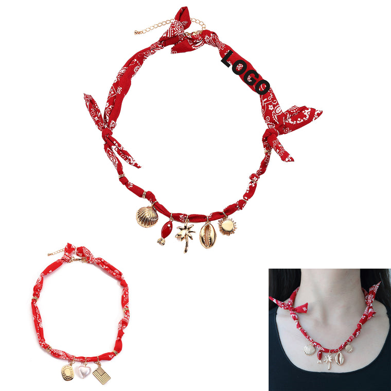Fabric Multi-Pendant Silk Scarf Necklace