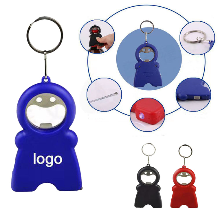 Tape Measure LED Flashlight Bottle Opener Keychain