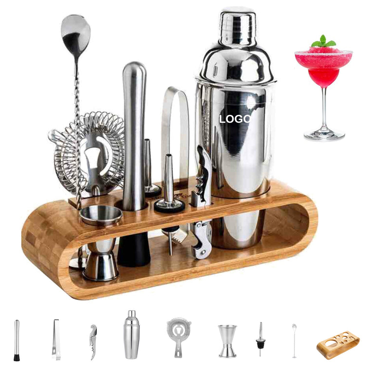 10-Piece Cocktail Shaker Set With Bamboo Stand(Moq 10)