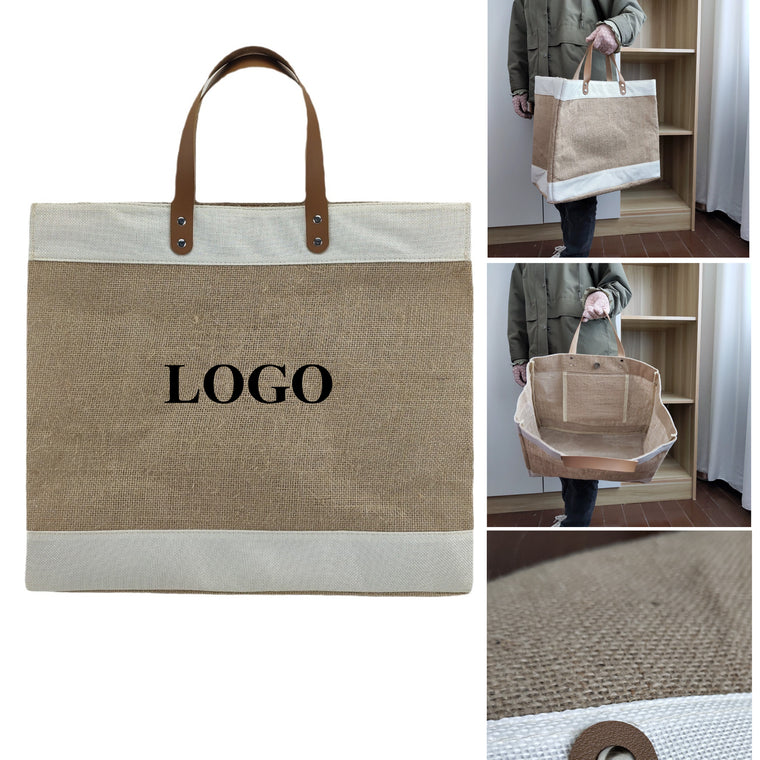15 ¾″ × 14″ × 7 ¹¹⁄₁₆″ Jute Tote Bag With Waterproof Lining