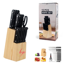 15-Piece Stainless Steel Knife Set with Wooden Block