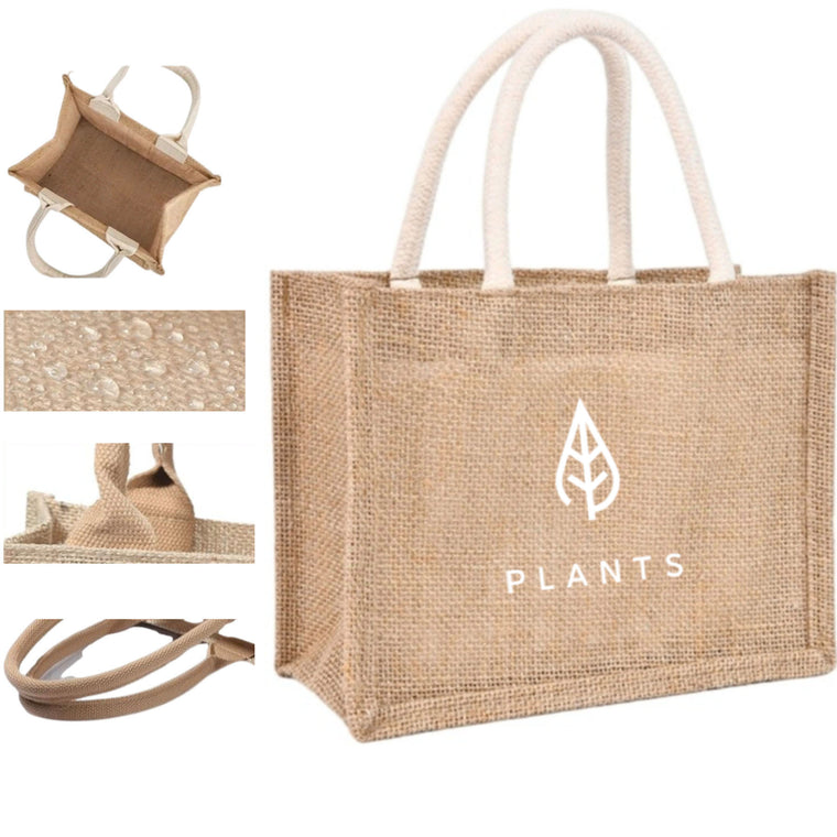 100% Natural Jute Burlap Tote Bag With Soft Canvas Handles