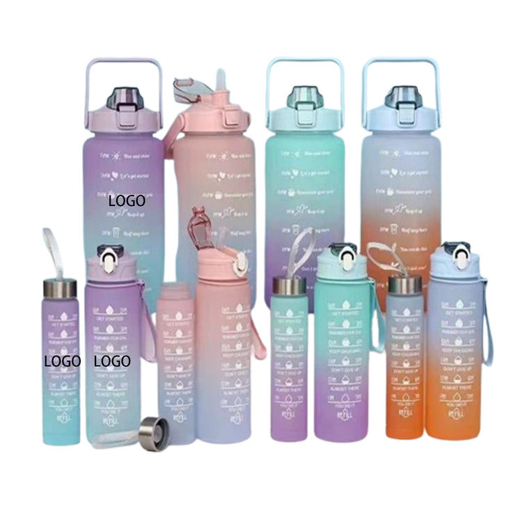 Wide Mouth Sports Water Bottles 3 Pcs Set With Time Marker