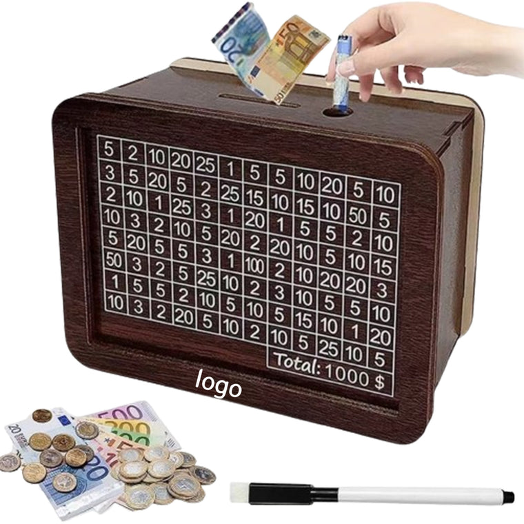 Reusable Wooden Money Box With 1000 Money Saving Target