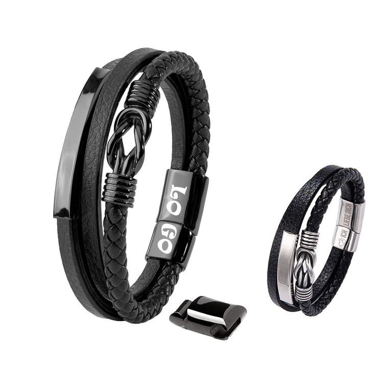 Creative Accessories Stainless Steel Woven Leather Bracelet