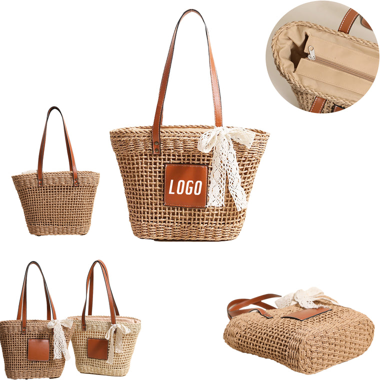 One-Shoulder Hollow Straw Beach Bag