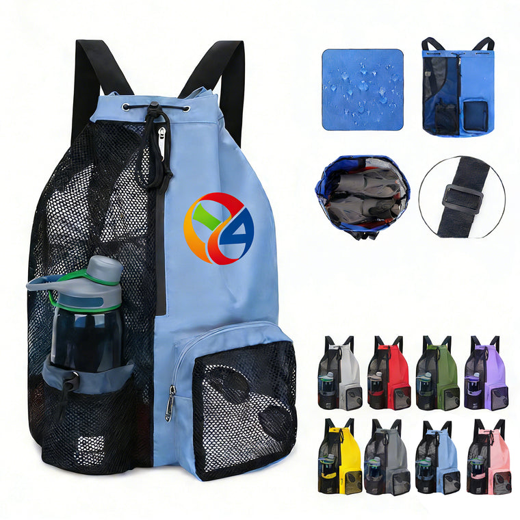Beach Mesh Drawstring Backpack With Wet Pocket
