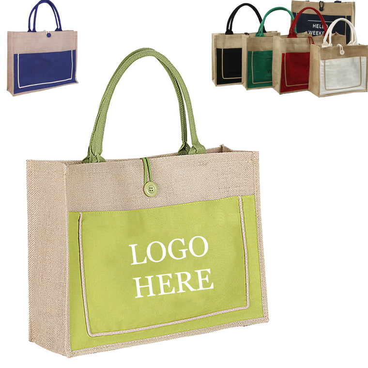 Natural Jute Tote Bag with Cotton Pocket