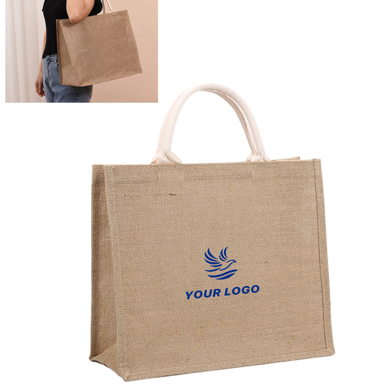 Reusable Herringbone Burlap Tote Bags With Handles