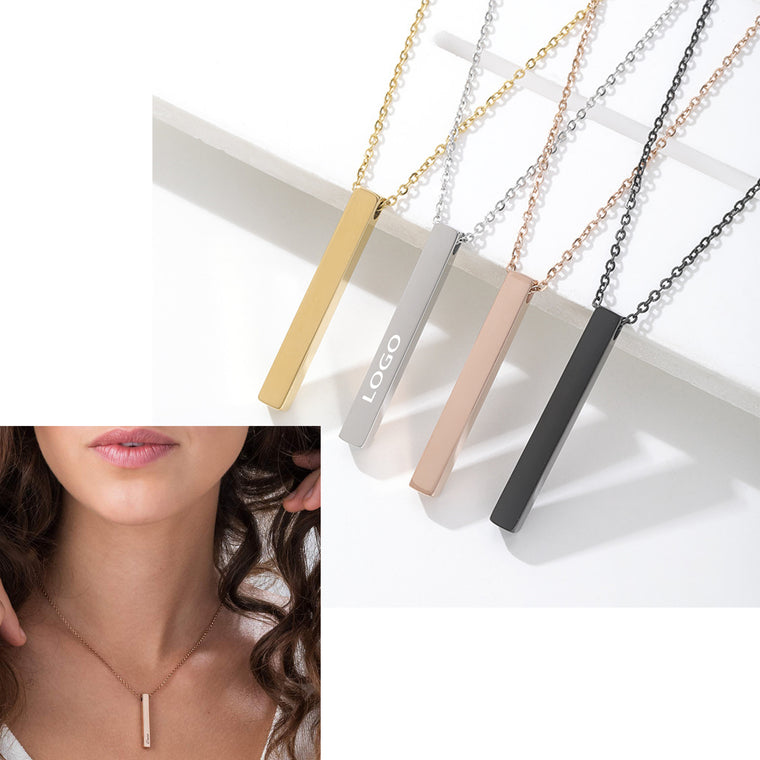 Stainless Steel 4 Sided Vertical Bar Necklace