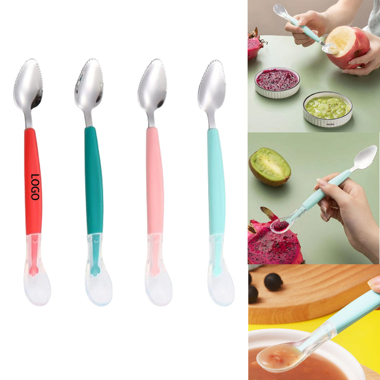 Stainless Steel Baby Dual-Headed Fruit Puree Scraping Spoon