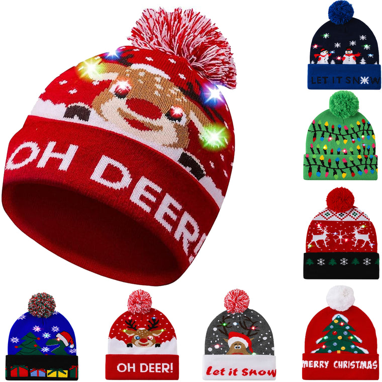 Christmas LED Light-up Knitted Beanie Hat Winter Cap