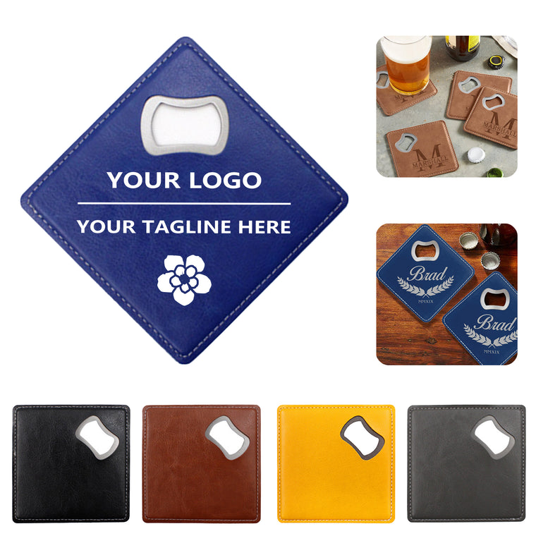 PU Leather Drink Coaster with Bottle Opener