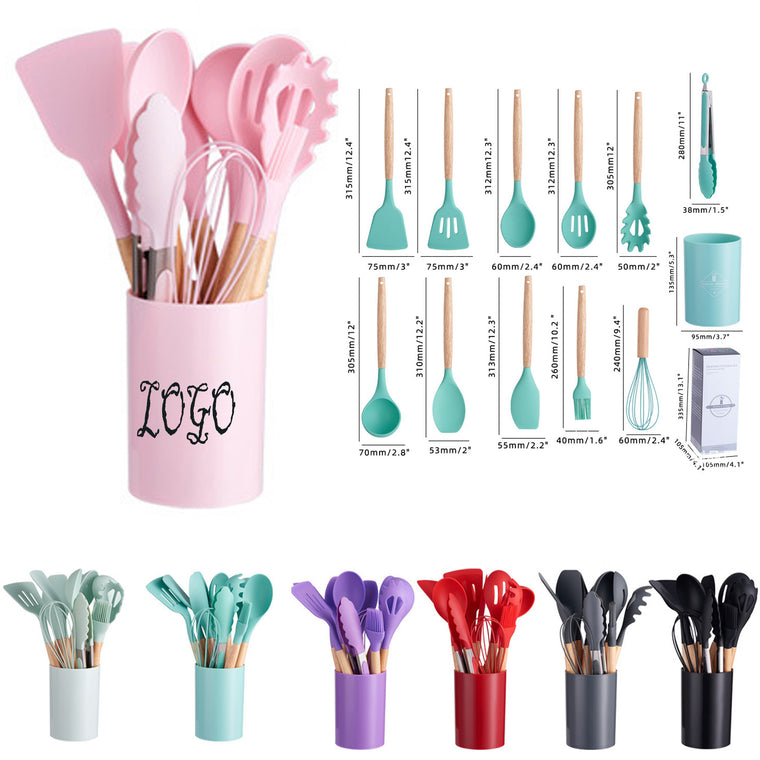 12-Piece Non-Stick Silicone Kitchen Set With Wooden Handles