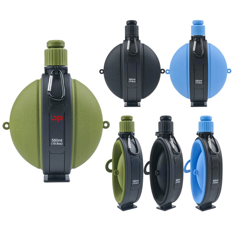 Foldable Silicone Camping Water Bottle With Compass