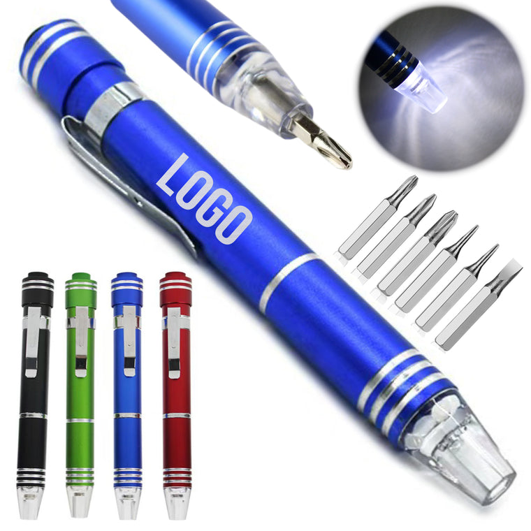 6-In-1 Magnetic Metal Screwdriver Tool Pen With Led Light