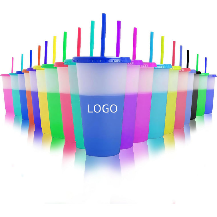 24oz Color Sensitive Cups With Lids And Straws