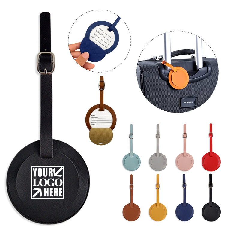 Round PU Leather Luggage Tag