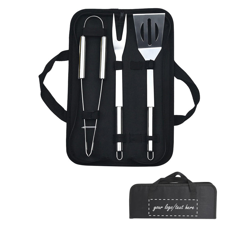 3 Piece Stainless Steel Grill Tool Set With Storage Bag
