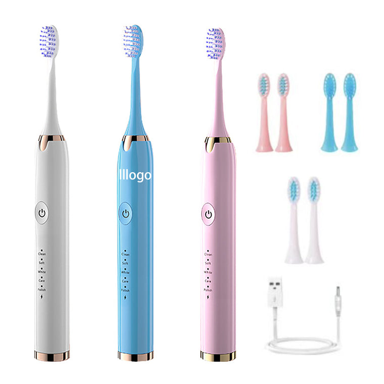 USB Rechargeable Electric Toothbrush with 3 Brush Heads