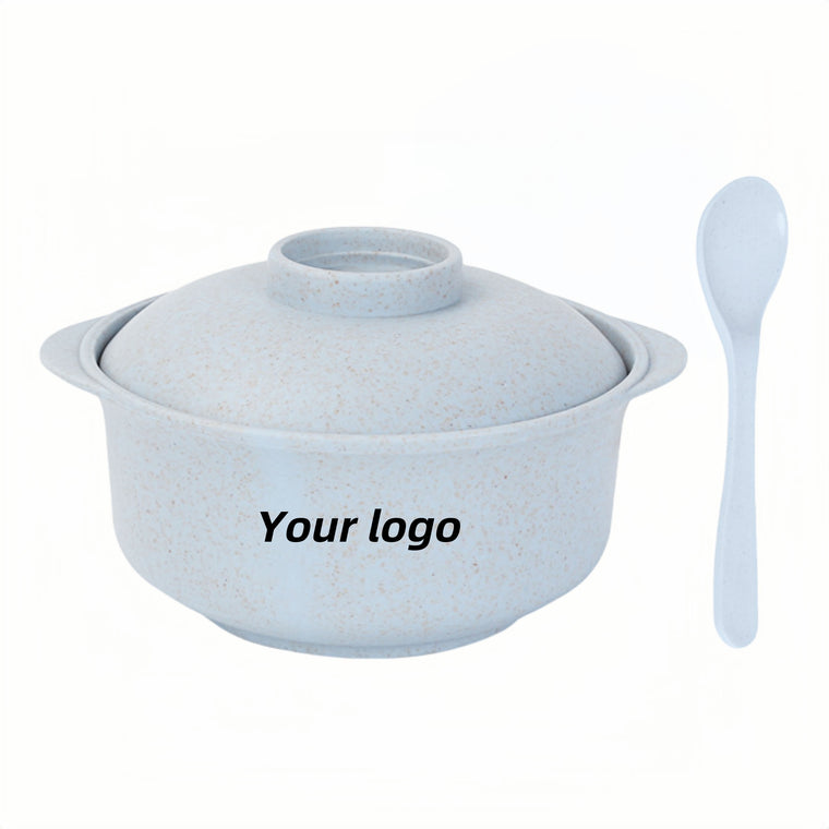 Wheat Straw Noodle Bowl With Lid And Spoon Set Of 3
