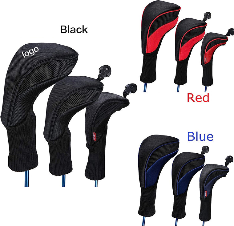 Golf Club Head Covers 3-Piece Set with Replaceable Labels