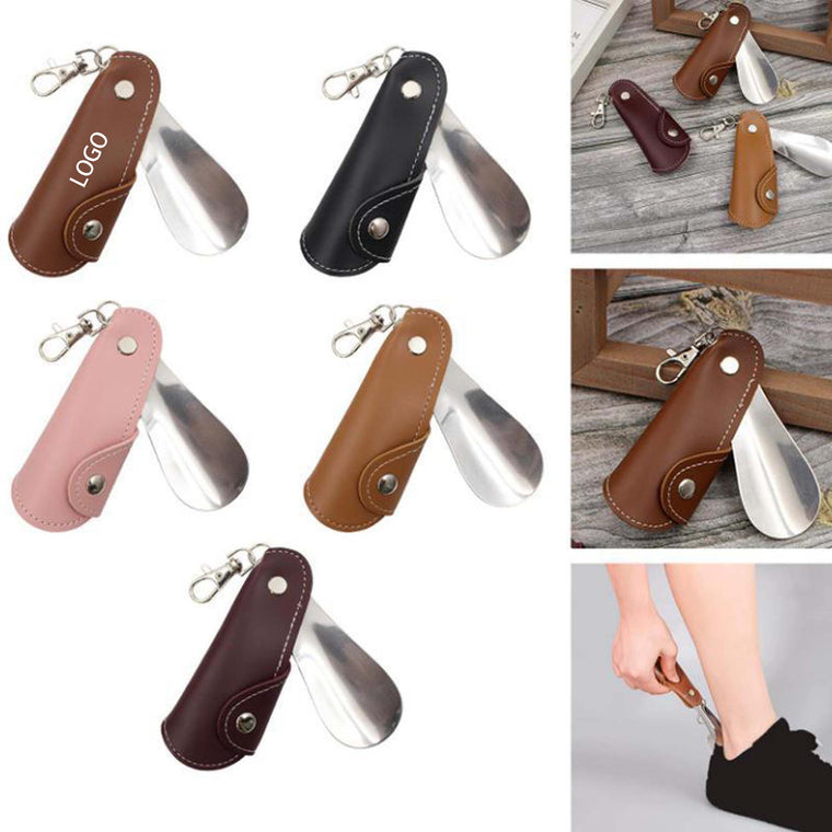 Foldable Shoehorn Keychain PU Leather Shoe Helper Keyring