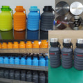 18 Oz Foldable Silicone Water Bottle W/ Carabiner Clip