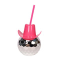 Disco Ball Hat Cup: Glittering 20oz Tumbler with Straw