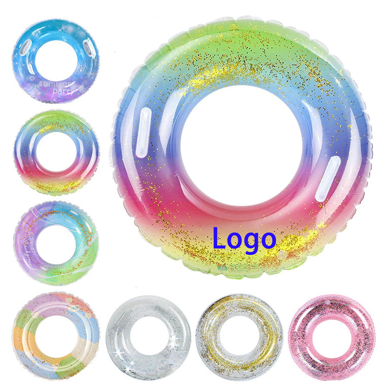 Sequined Rubber Inflatable Beach Pool Swim Ring With Handle