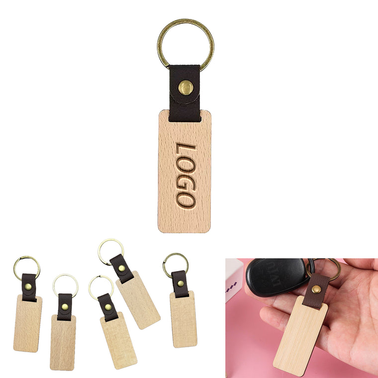 Rectangle Beech Wood Key Ring