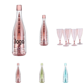 Foldable Plastic Goblet Set Of 5 With Storage Bottle