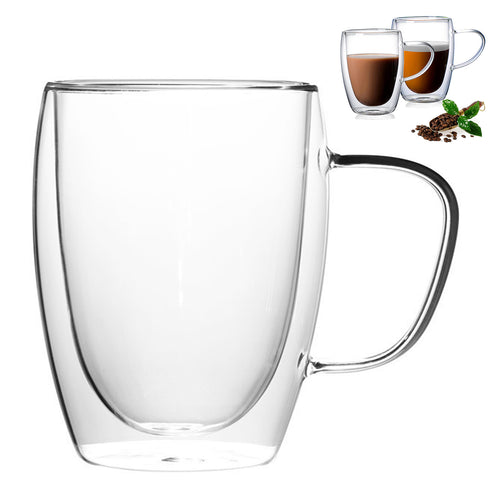 12 Oz Clear Double Glass Insulated Coffee Mug With Handle