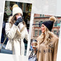 Winter Warm Knitted Beanie Hat With Faux Fur Pom